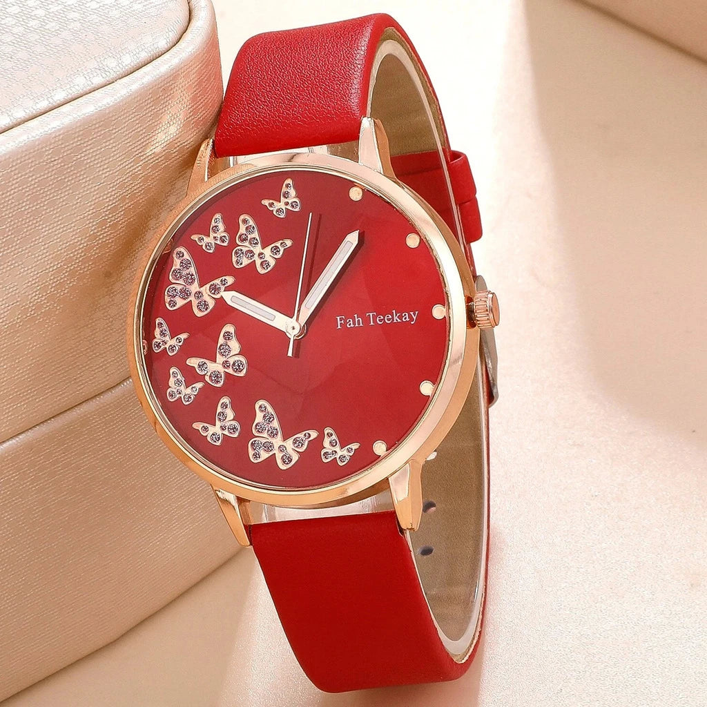 Glamorous Elegance: Fashionable Butterfly Design Wrist Watches in PU Leather