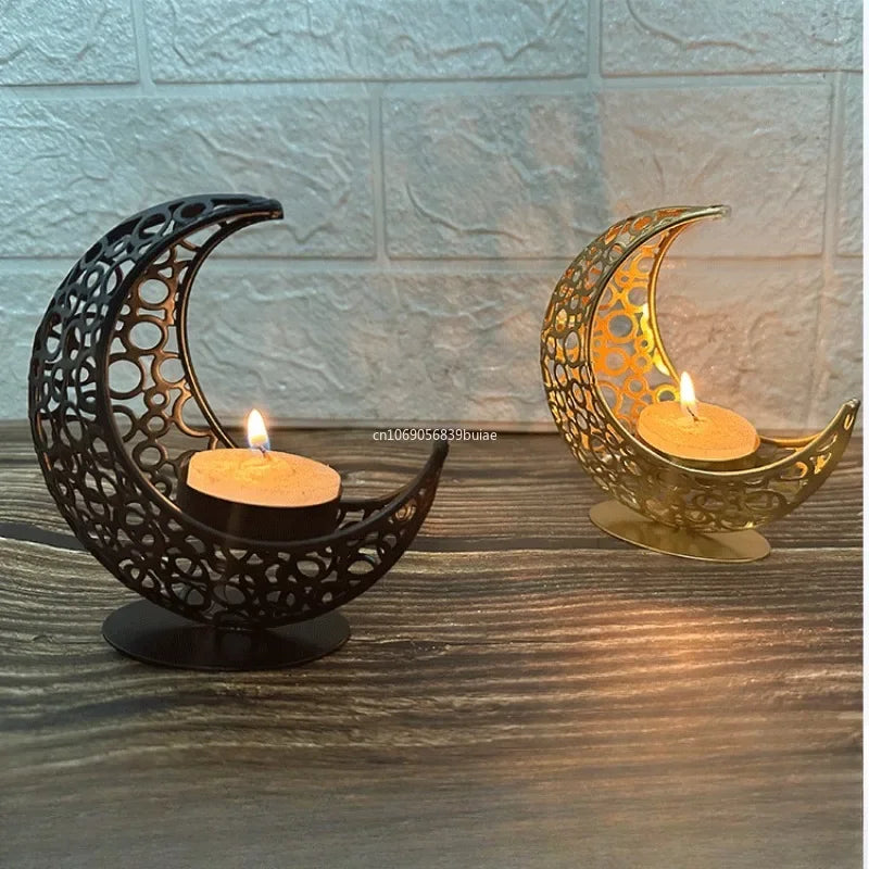 Celestial Candle Holder: Elegant Moon and Star Design for Festive Decor