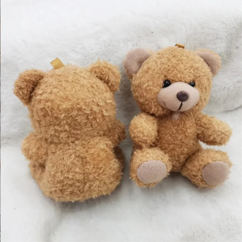1PCS 10CM Seat Bear Roll Plush Toys Cartoon Mini Bear Doll Stuffed Animal Bag Car Keychain Pendant Doll 4 Colors Available