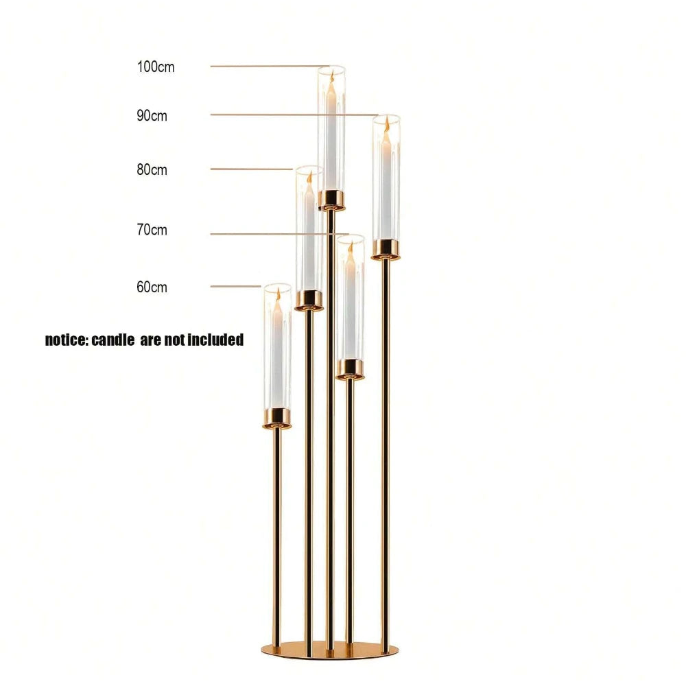 Elegant Gold Candle Display: 5-Arm Centerpiece for Special Events