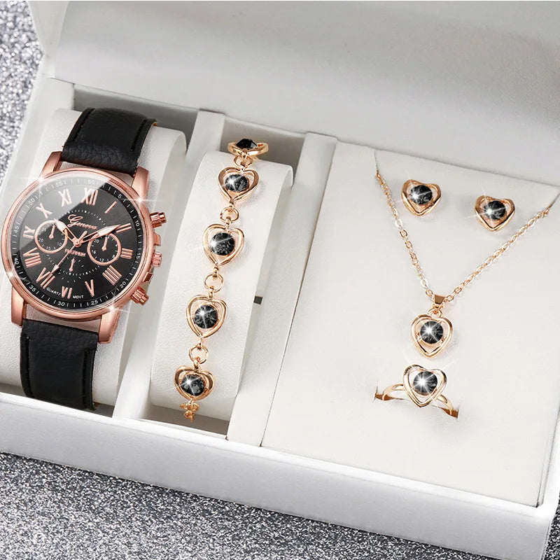 Stylish Wristwear Ensemble: 5/6-Piece Analog Watch and Jewelry Set for Women