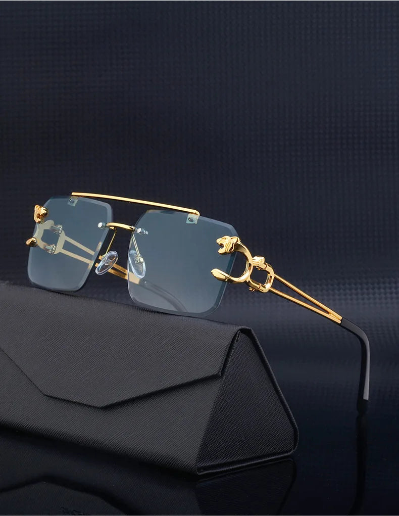 Unisex Leopard Rimless Sunglasses: Stylish Eye Protection with UV400 Lenses