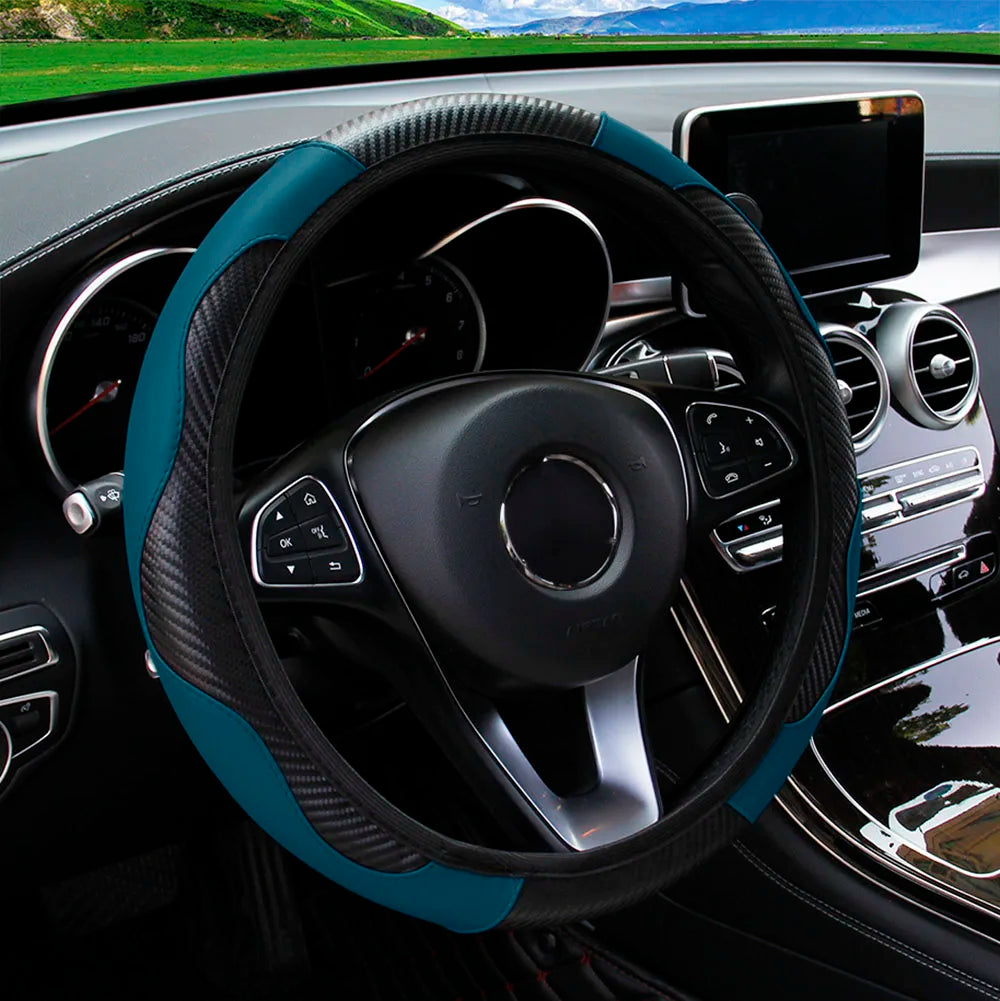 Stylish Car Steering Wheel Cover: PU Carbon Fiber Leather, No Inner Ring