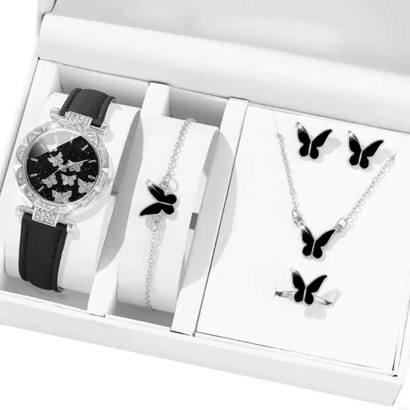 Glamorous Accessory Set: 5-Piece Women’s Luxury Watch and Jewelry Collection