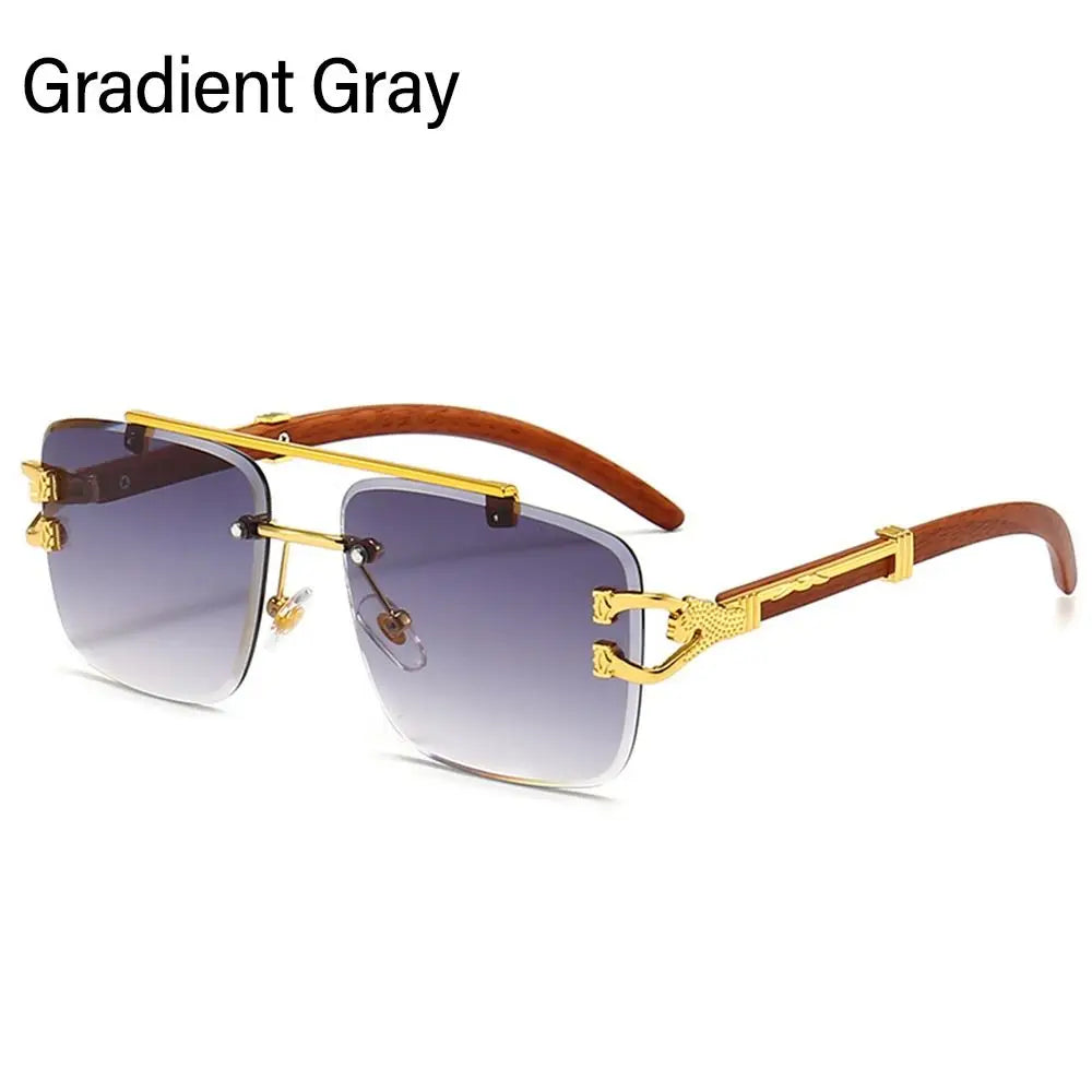 Unisex Wooden Cheetah Head Sunglasses: Vintage Rimless Style with UV Protection