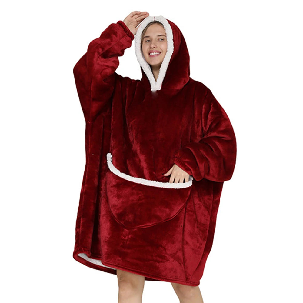 Hooded Blanket Sweater: Oversized Design with Practical Pockets for TV Time