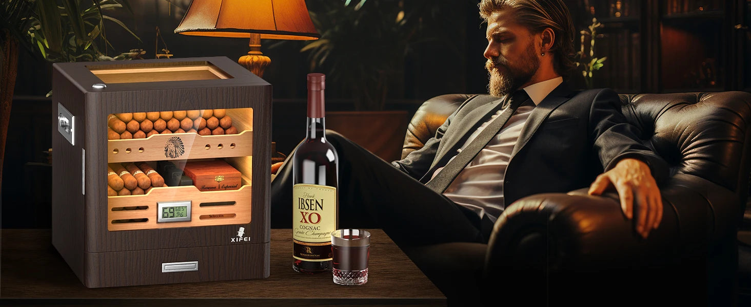 Elegant Desktop Humidor with Lighting: Ideal for Up to 100 Cigars