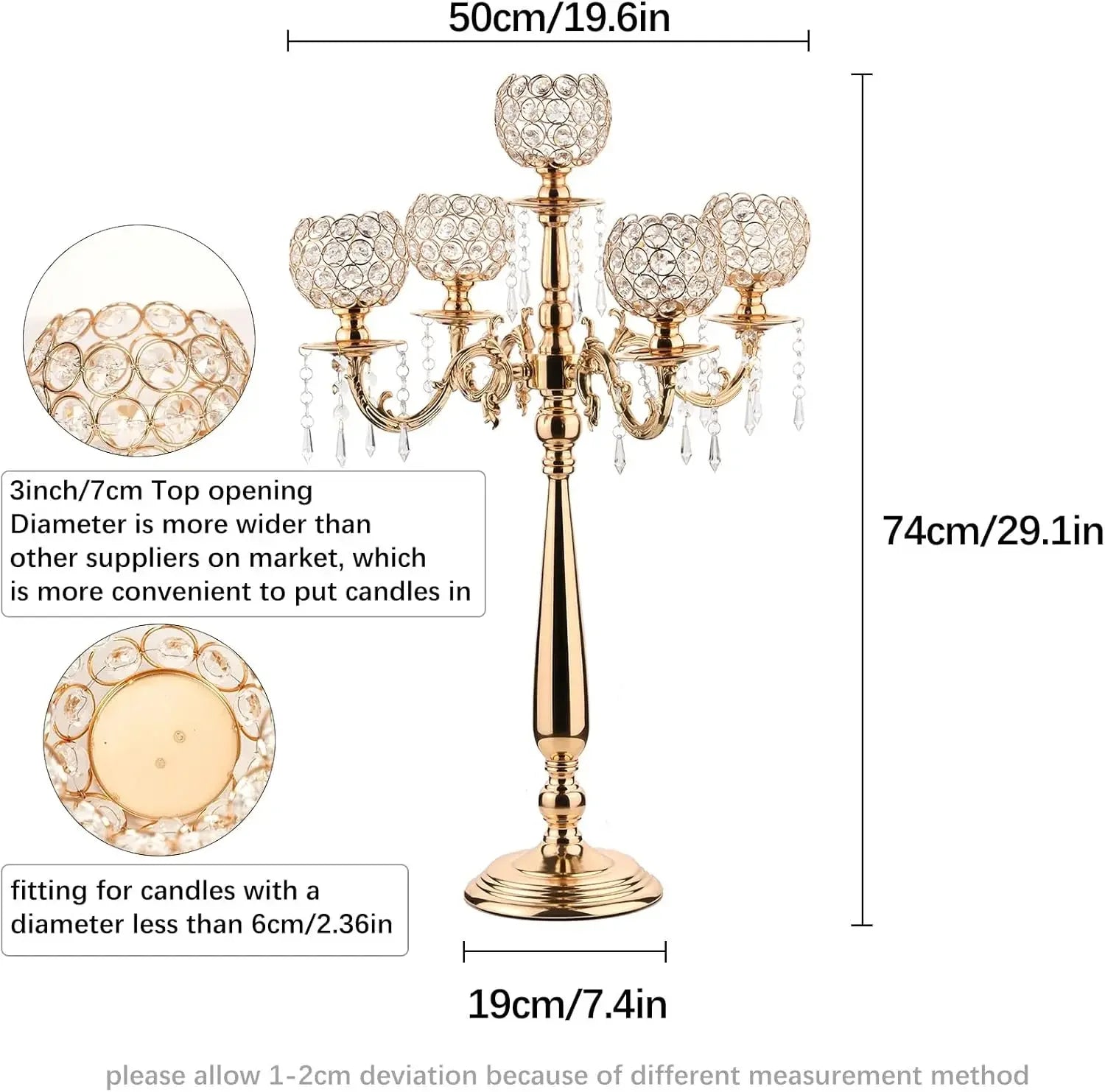 Elegant Gold Candle Holders: 5-Armed Crystal Candelabras for Memorable Events