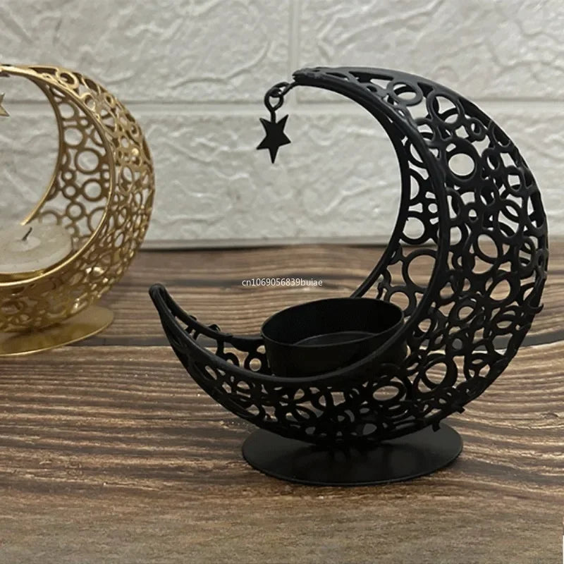 Celestial Candle Holder: Elegant Moon and Star Design for Festive Decor