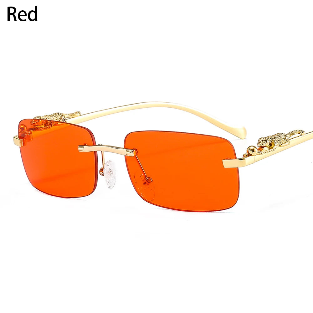 Unisex Wooden Cheetah Head Sunglasses: Vintage Rimless Style with UV Protection