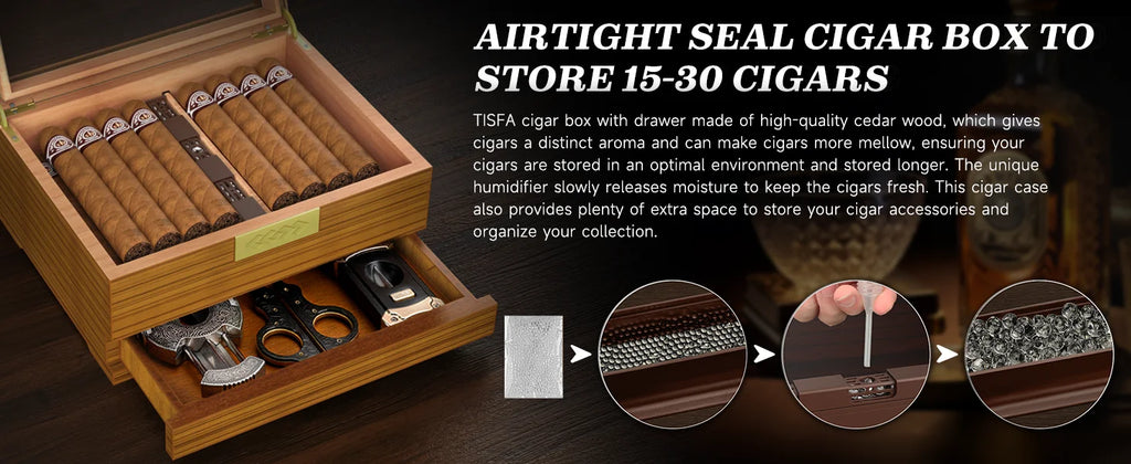 Cedar Cigar Box Humidor: Perfect Storage with Hygrometer and Divider