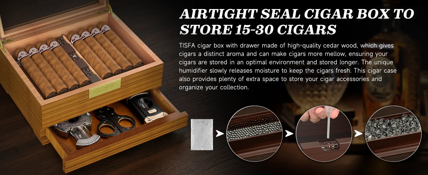 Cedar Cigar Box Humidor: Perfect Storage with Hygrometer and Divider
