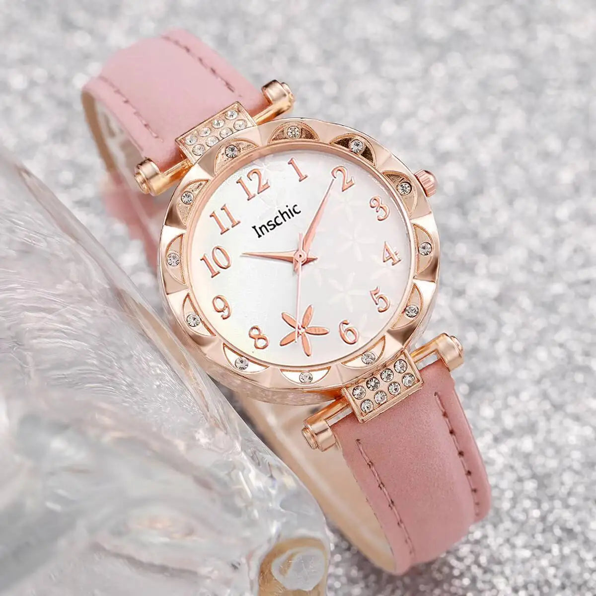 Floral Elegance Watch Set: Timeless Style with Sparkling Accents