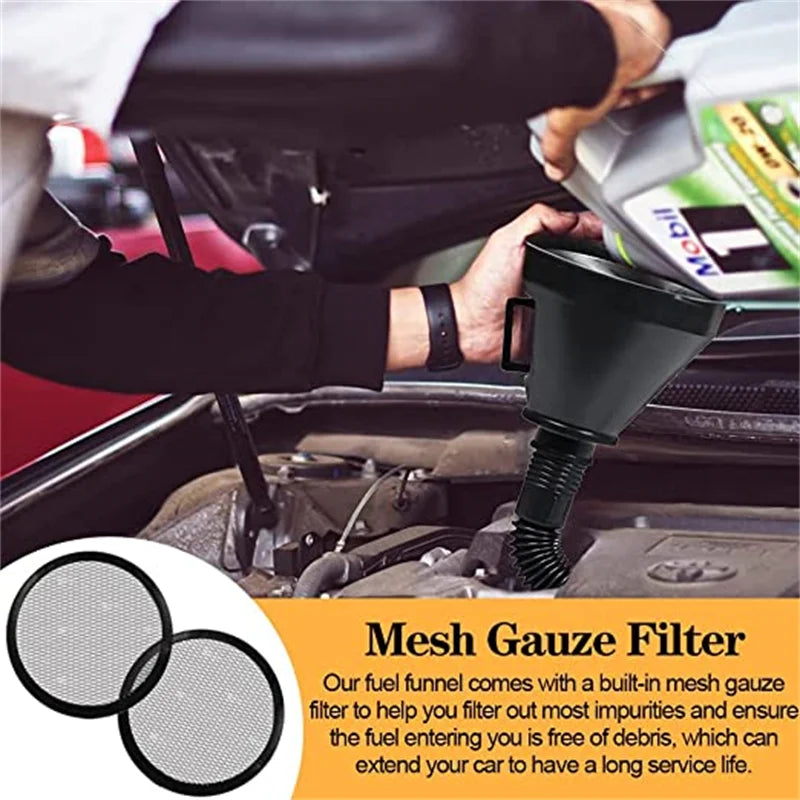 Car Engine Refueling Funnel: Includes Filter and Extension Pipe
