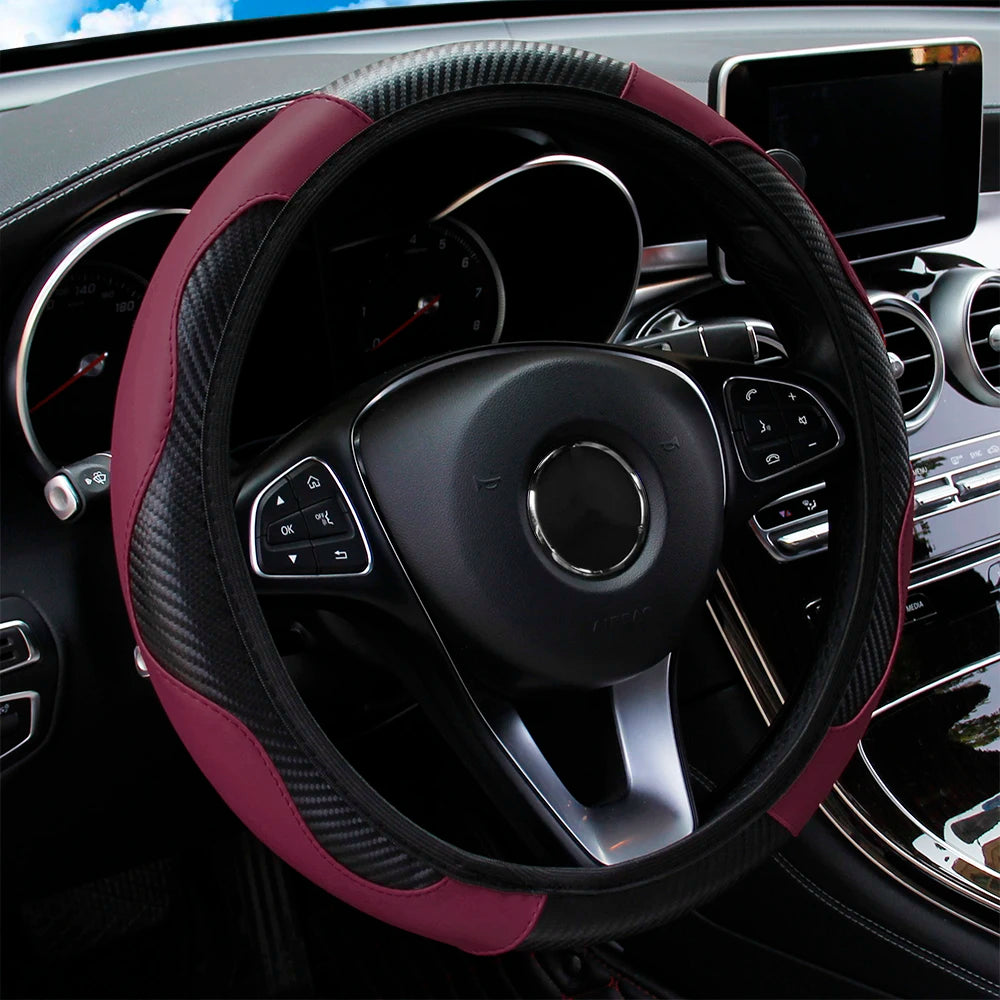 Stylish Car Steering Wheel Cover: PU Carbon Fiber Leather, No Inner Ring