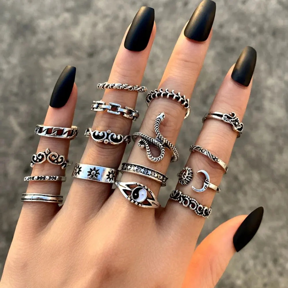 Edgy Fashion Jewelry: Unisex Punk Style Ring Set for Parties and Gifts