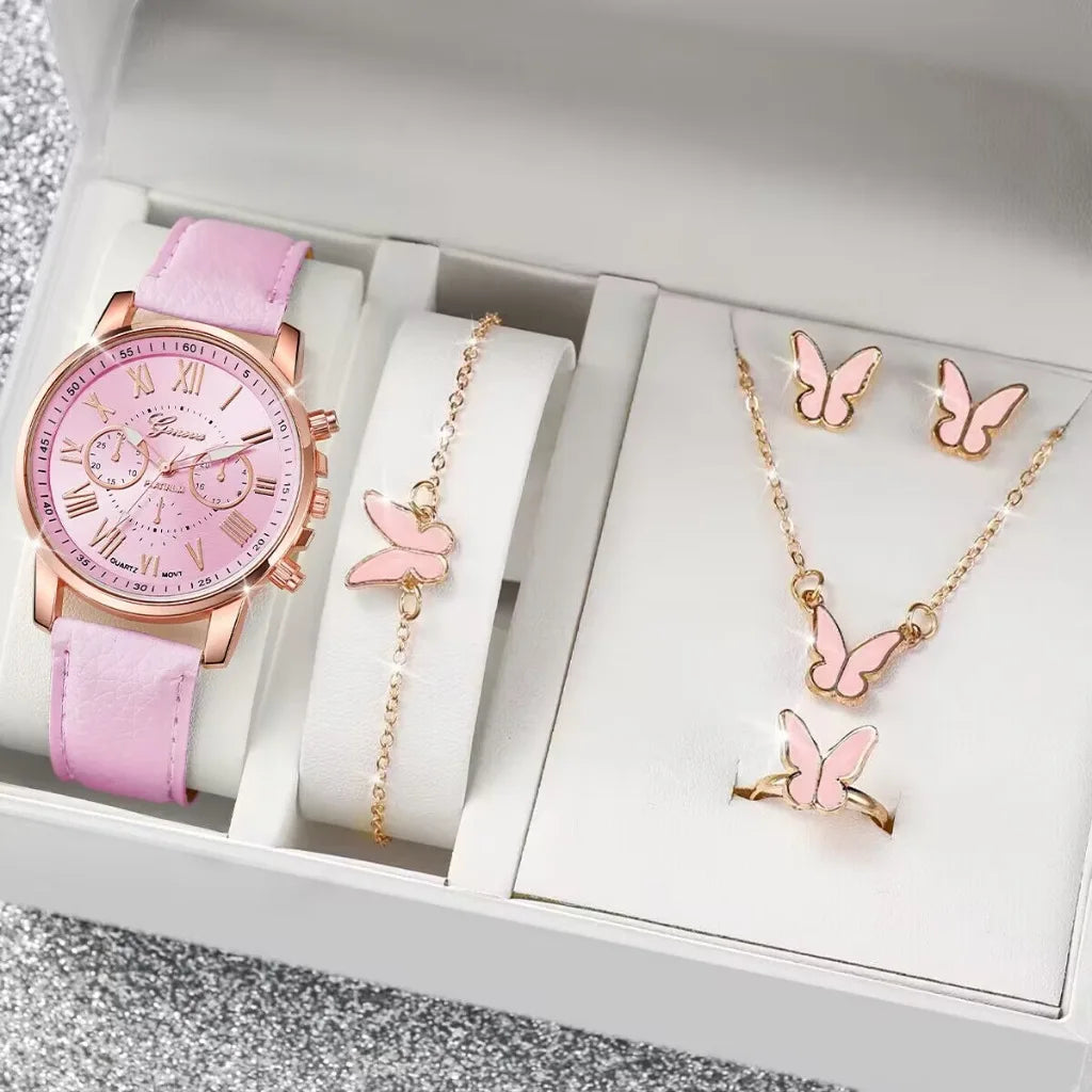 Stylish Wristwear Ensemble: 5/6-Piece Analog Watch and Jewelry Set for Women