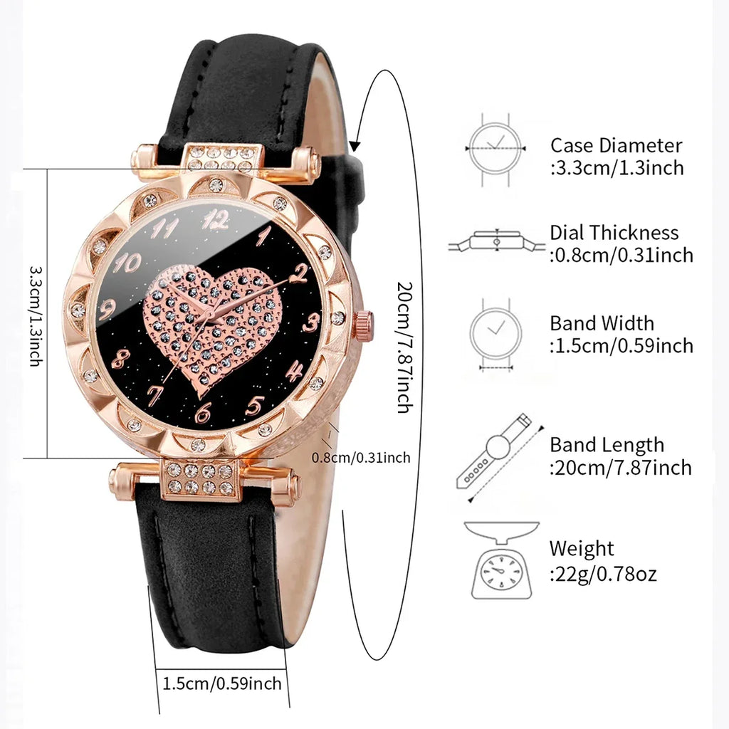 Elegant Heart Dial Watch Set: Sparkling Style with Rhinestone Accents