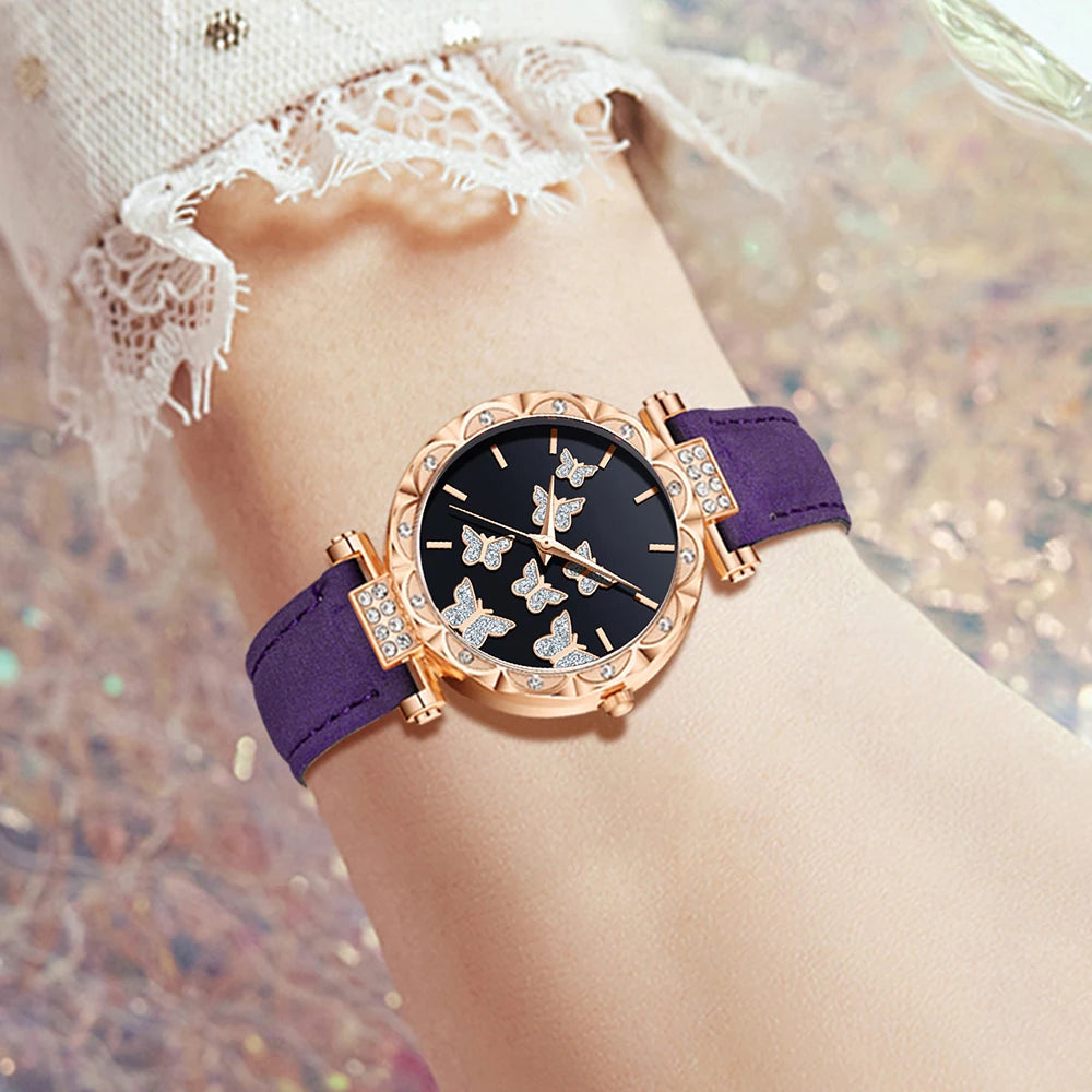 Glamorous Gift Ensemble: 5-Piece Purple Women’s Watch and Accessory Set