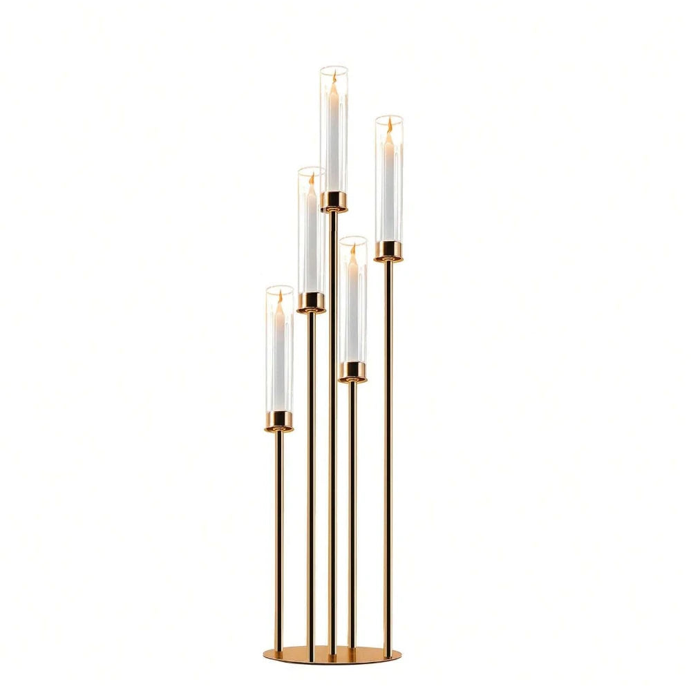 Elegant Gold Candle Display: 5-Arm Centerpiece for Special Events