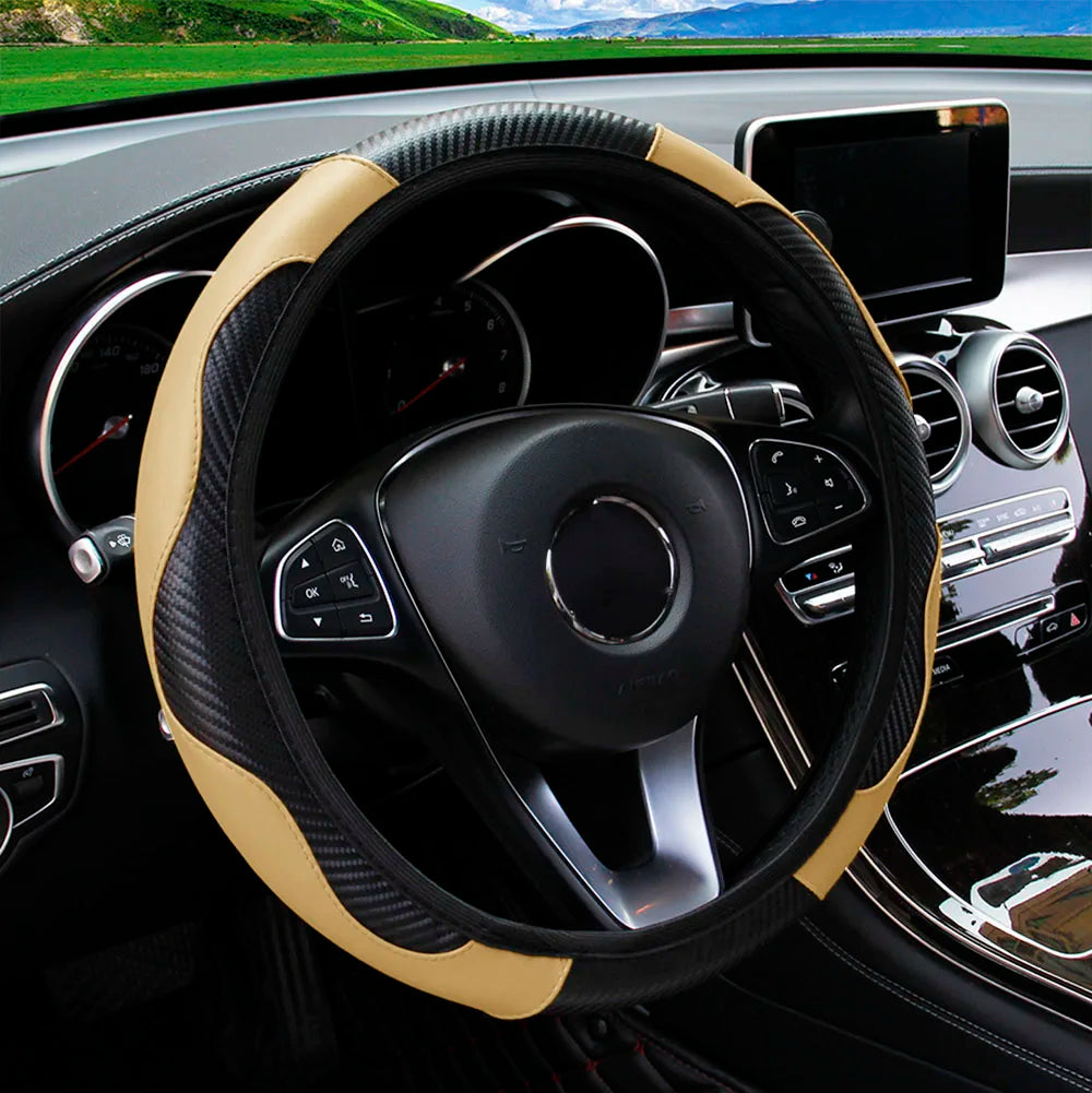 Stylish Car Steering Wheel Cover: PU Carbon Fiber Leather, No Inner Ring