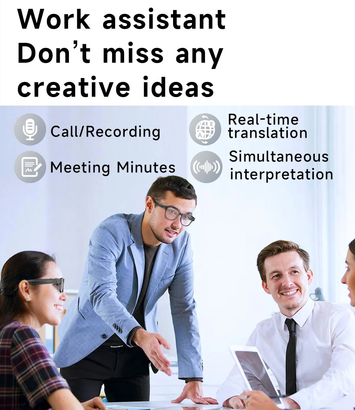 Visionary Audio Glasses: Smart Camera & Bluetooth Headset for Meetings & Travel