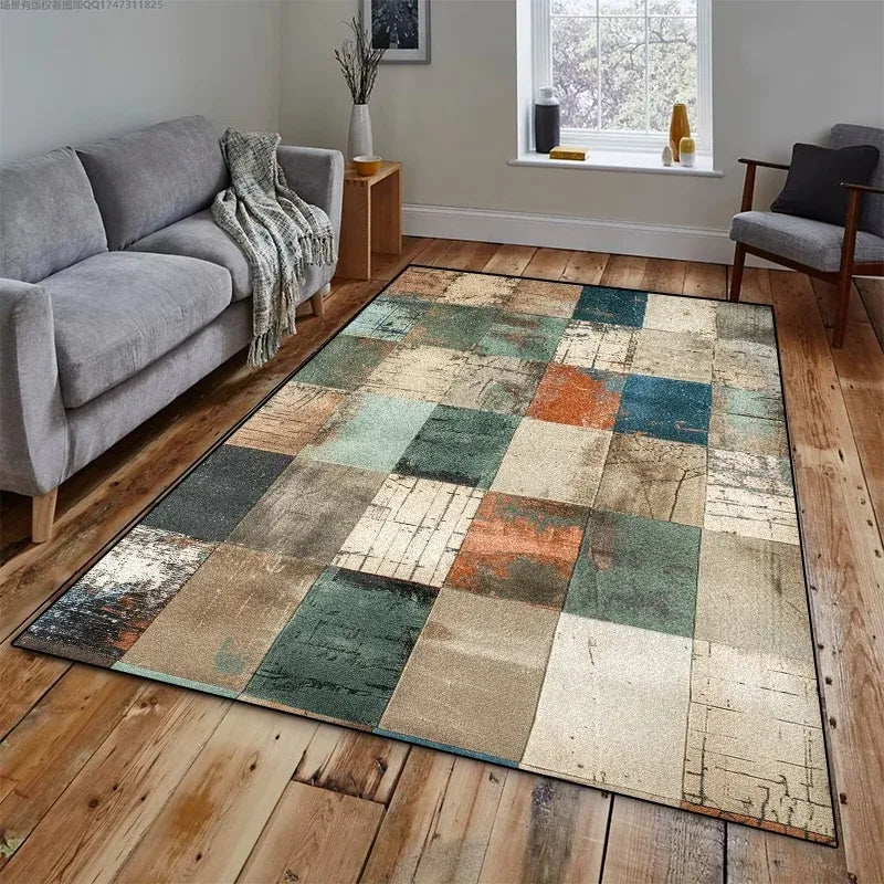 Retro Geometric Entrance Rug: Non-Slip Mat for Doorways and Entryways