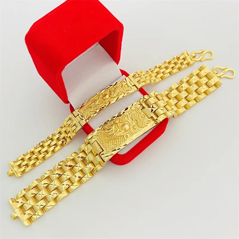 Mythical Elegance: 24K Gold Dragon and Phoenix Bracelet