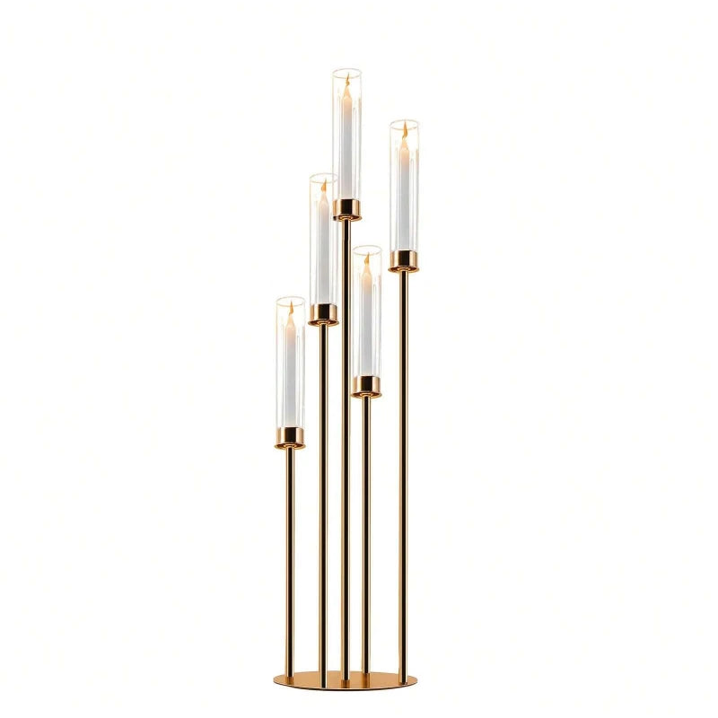 Elegant Gold Candle Display: 5-Arm Centerpiece for Special Events