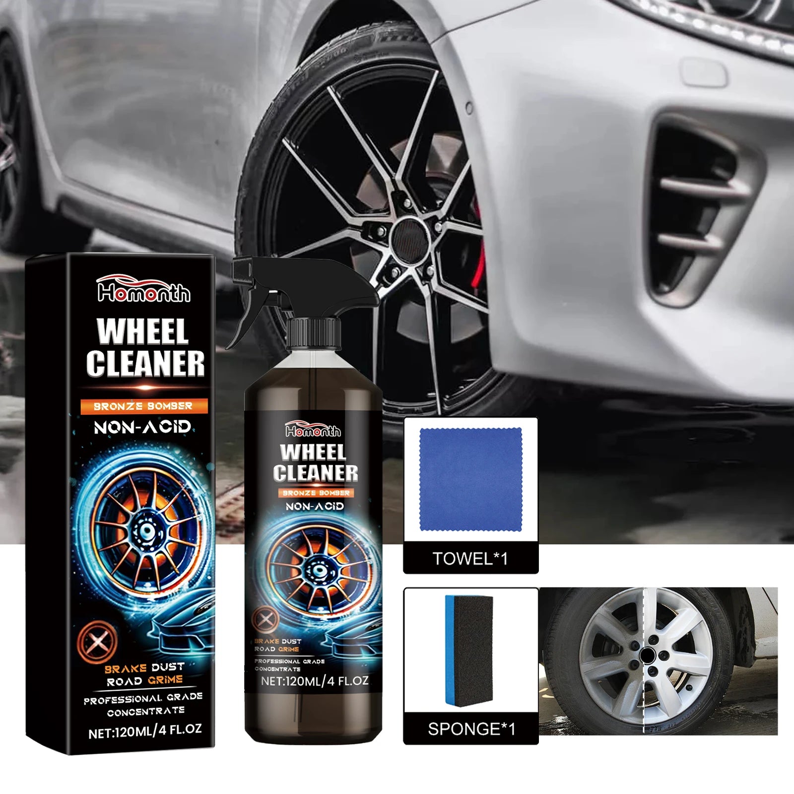 Car Wheel Cleaner Spray: 120ml Tyre Polish for Dirt Removal and Maintenance