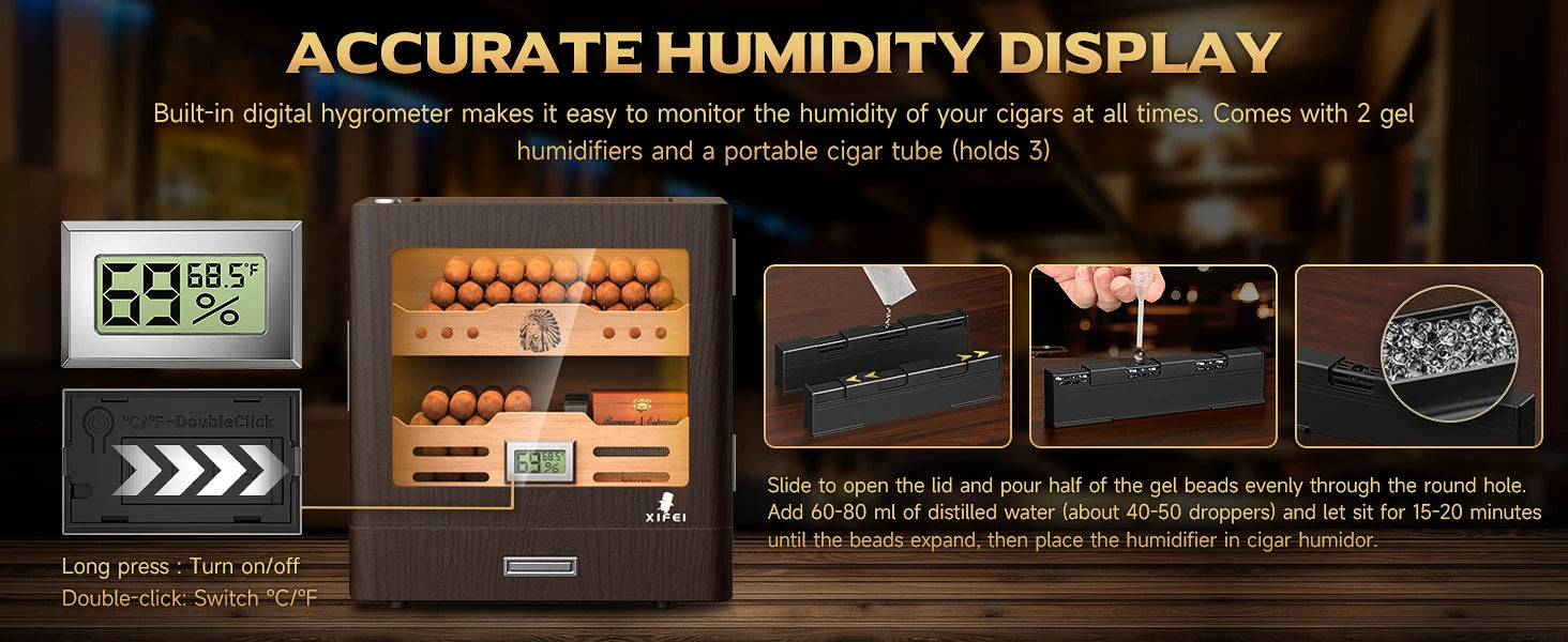 Elegant Desktop Humidor with Lighting: Ideal for Up to 100 Cigars