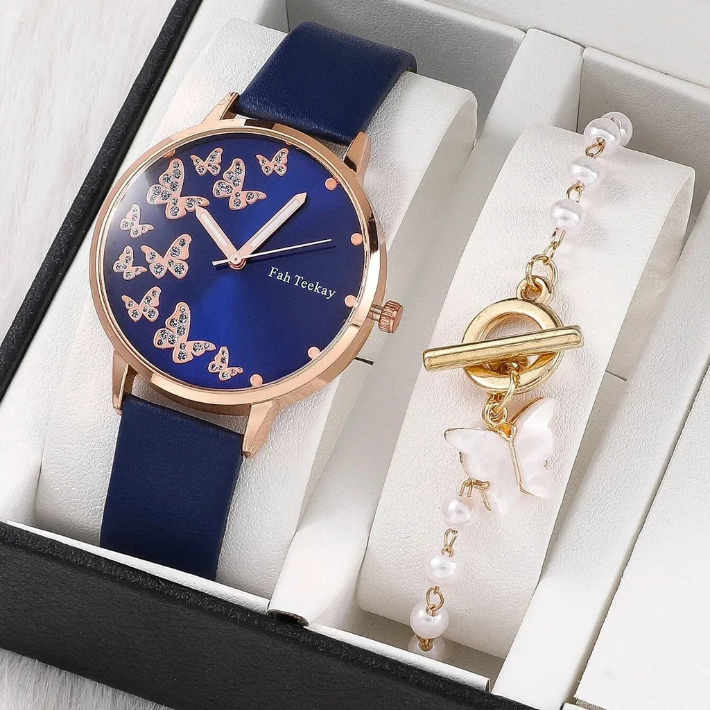 Elegant Butterfly Watch Set: Timeless Style with Sparkling Details