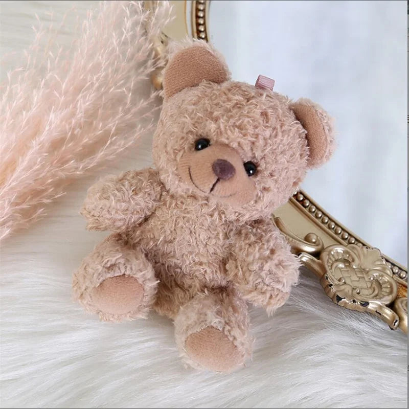1PCS 10CM Seat Bear Roll Plush Toys Cartoon Mini Bear Doll Stuffed Animal Bag Car Keychain Pendant Doll 4 Colors Available