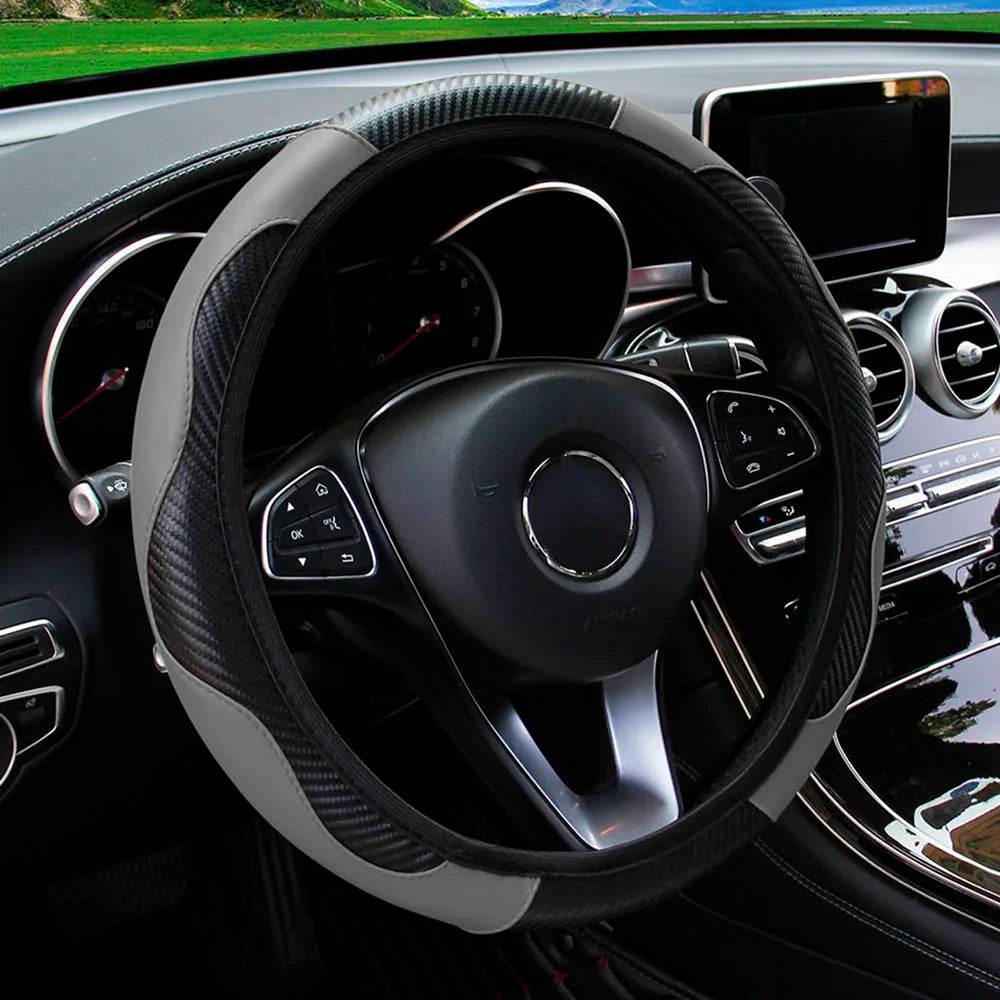 Stylish Car Steering Wheel Cover: PU Carbon Fiber Leather, No Inner Ring