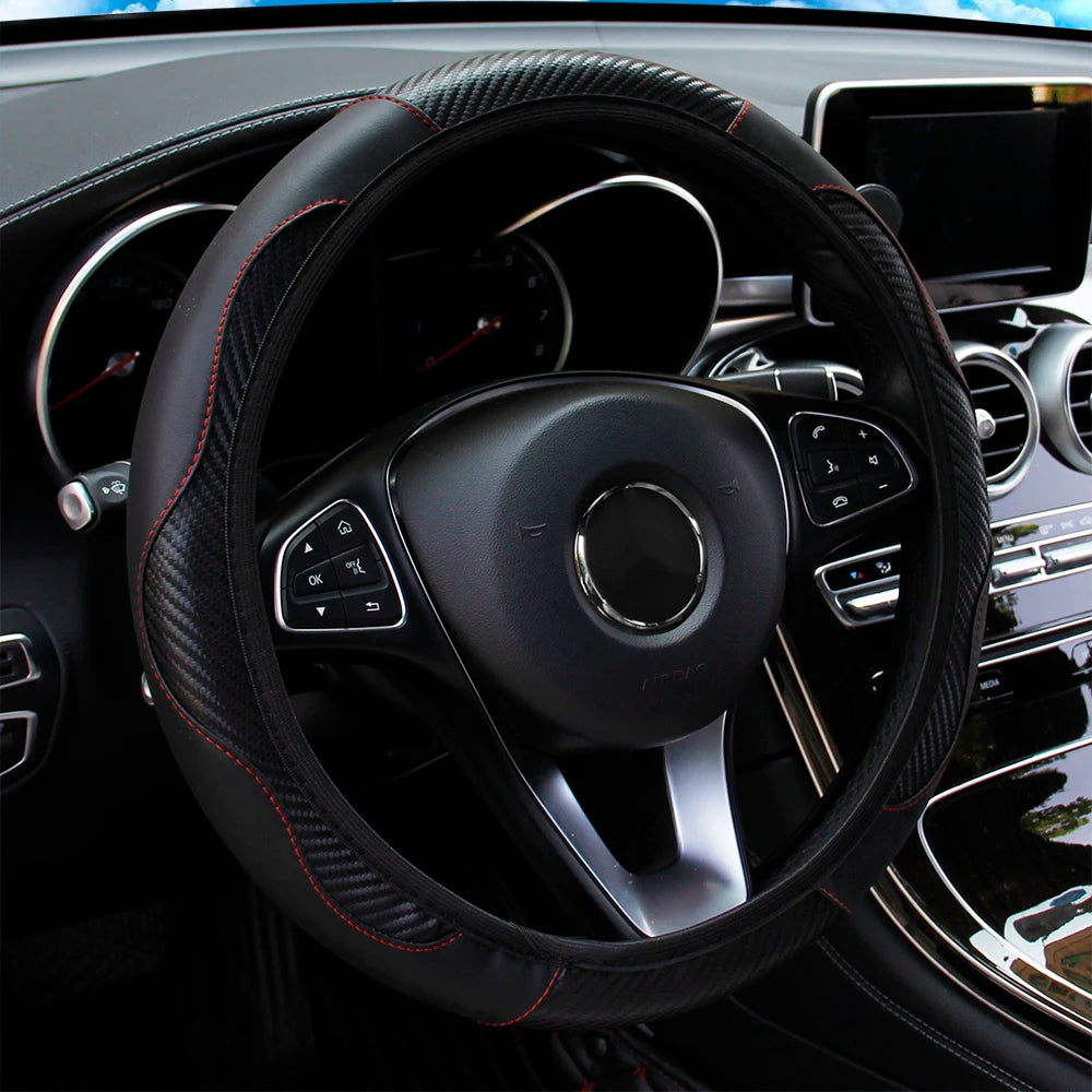 Stylish Car Steering Wheel Cover: PU Carbon Fiber Leather, No Inner Ring