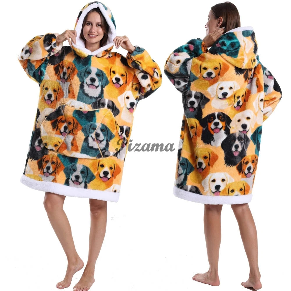 Oversized Wearable TV Blanket: Cozy Full Sleeve Sweatshirt for Halloween and Christmas
