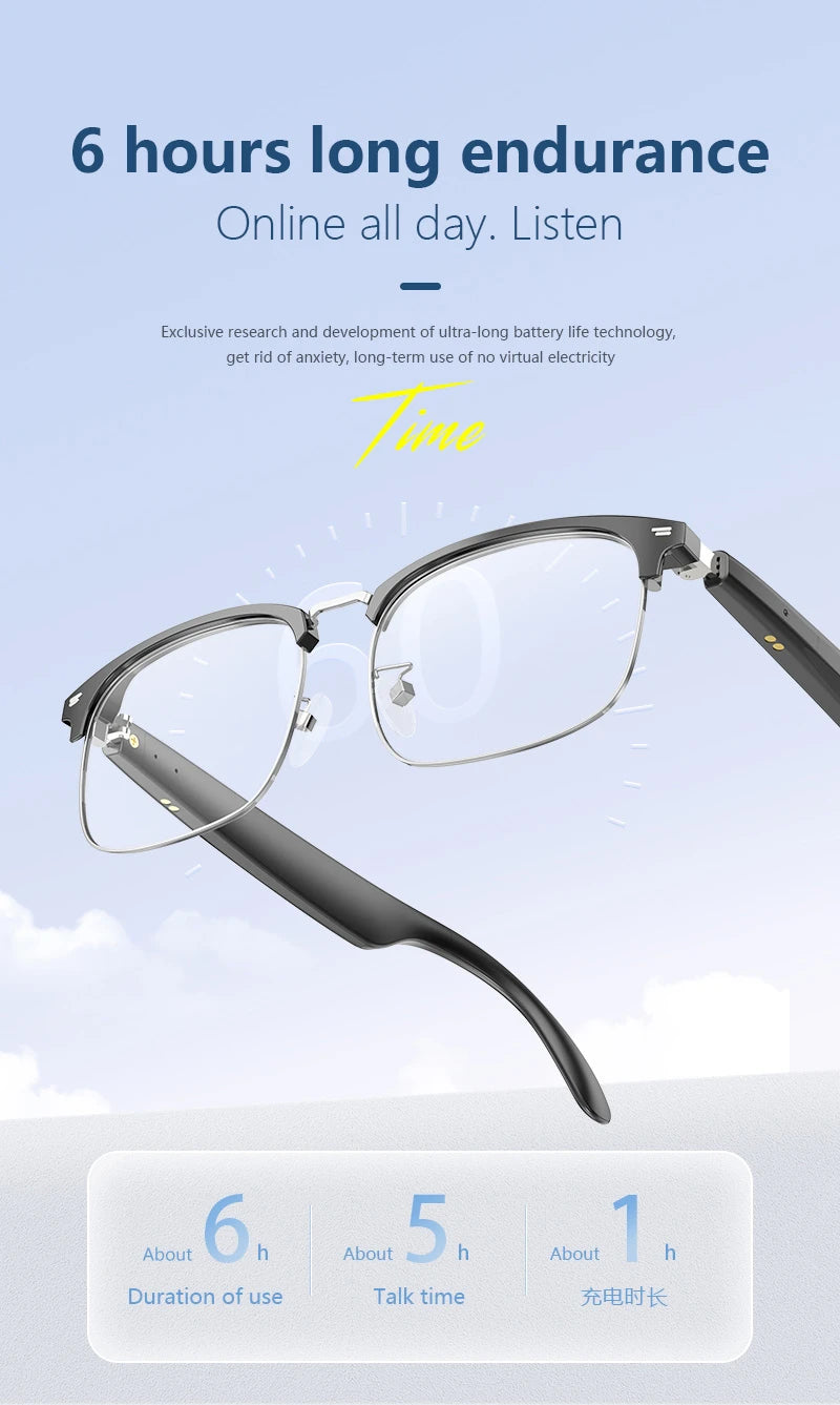 Intelligente Brille mit KI-Übersetzung, Bluetooth-Unterstützung für mehrere Sprachen, Farbwechsel, Musikwiedergabe und Telefonfunktion