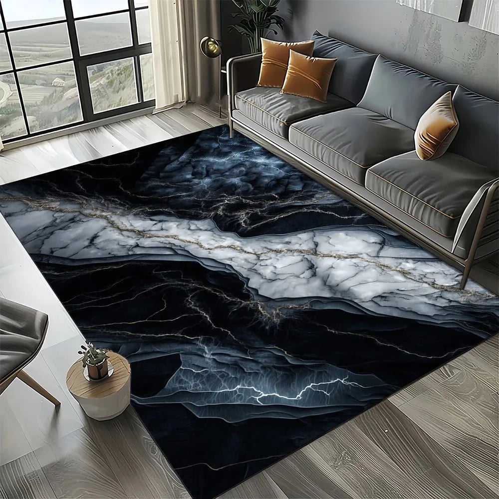 Modern Gold Striped Marble Texture Rug: Elevate Your Entryway