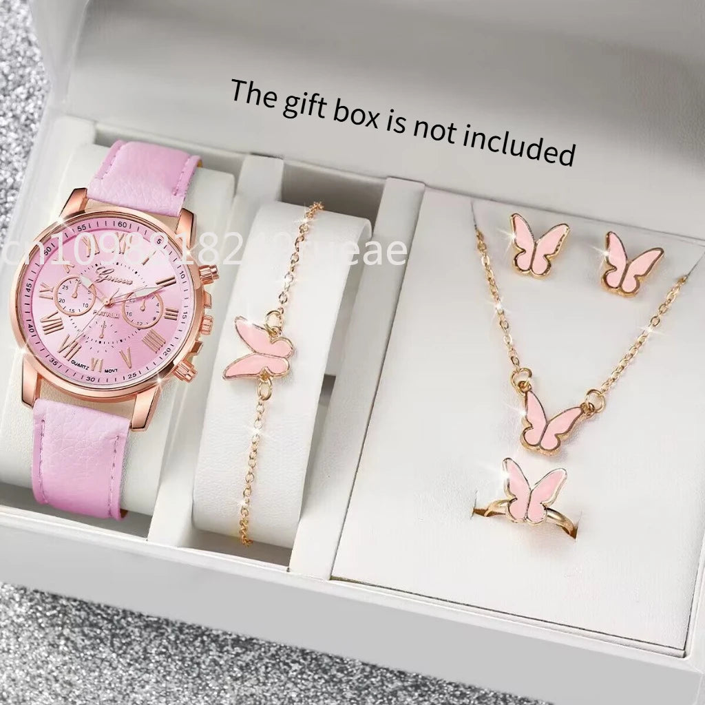 Stylish Wristwear Ensemble: 5/6-Piece Analog Watch and Jewelry Set for Women