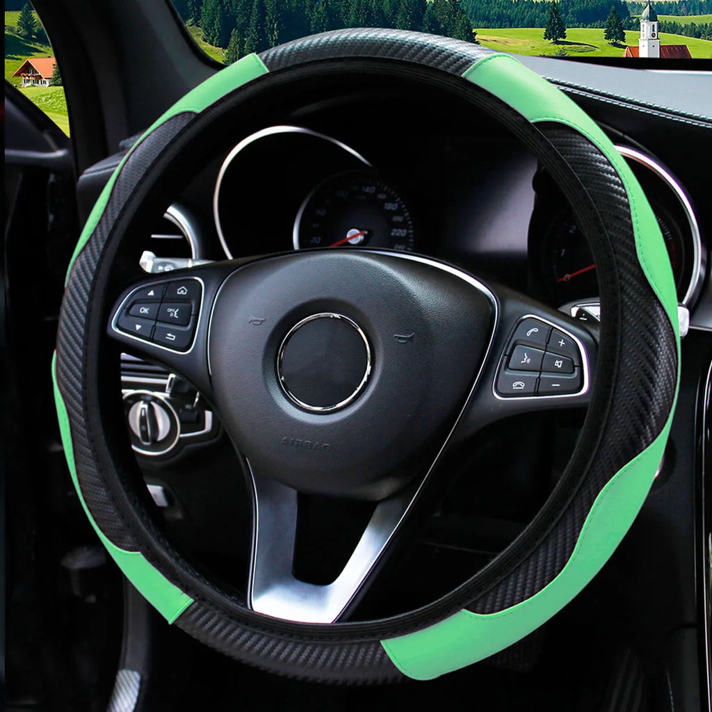 Stylish Car Steering Wheel Cover: PU Carbon Fiber Leather, No Inner Ring