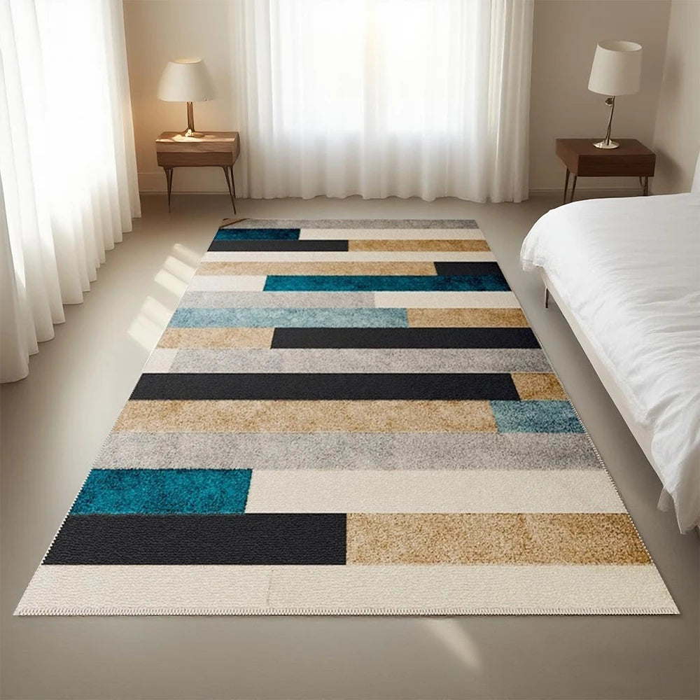 Vibrant Geometric Bedside Rug: Non-Slip Polyester Carpet for Home Decor