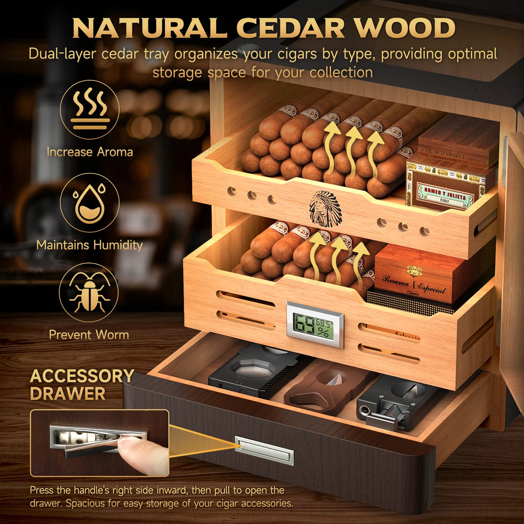 Elegant Desktop Humidor with Lighting: Ideal for Up to 100 Cigars