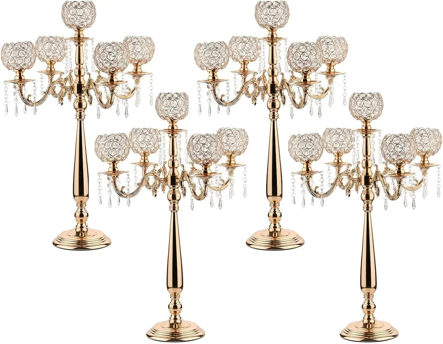 Elegant Gold Candle Holders: 5-Armed Crystal Candelabras for Memorable Events