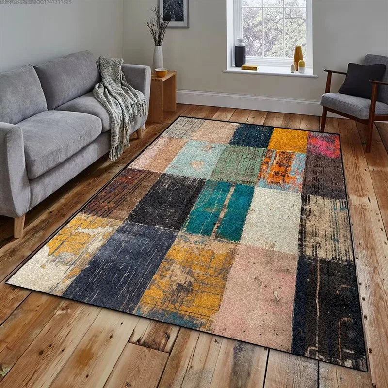 Retro Geometric Entrance Rug: Non-Slip Mat for Doorways and Entryways