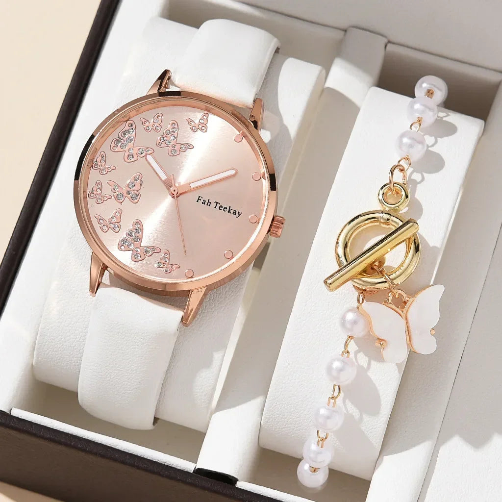 Elegant Butterfly Watch Set: Timeless Style with Sparkling Details