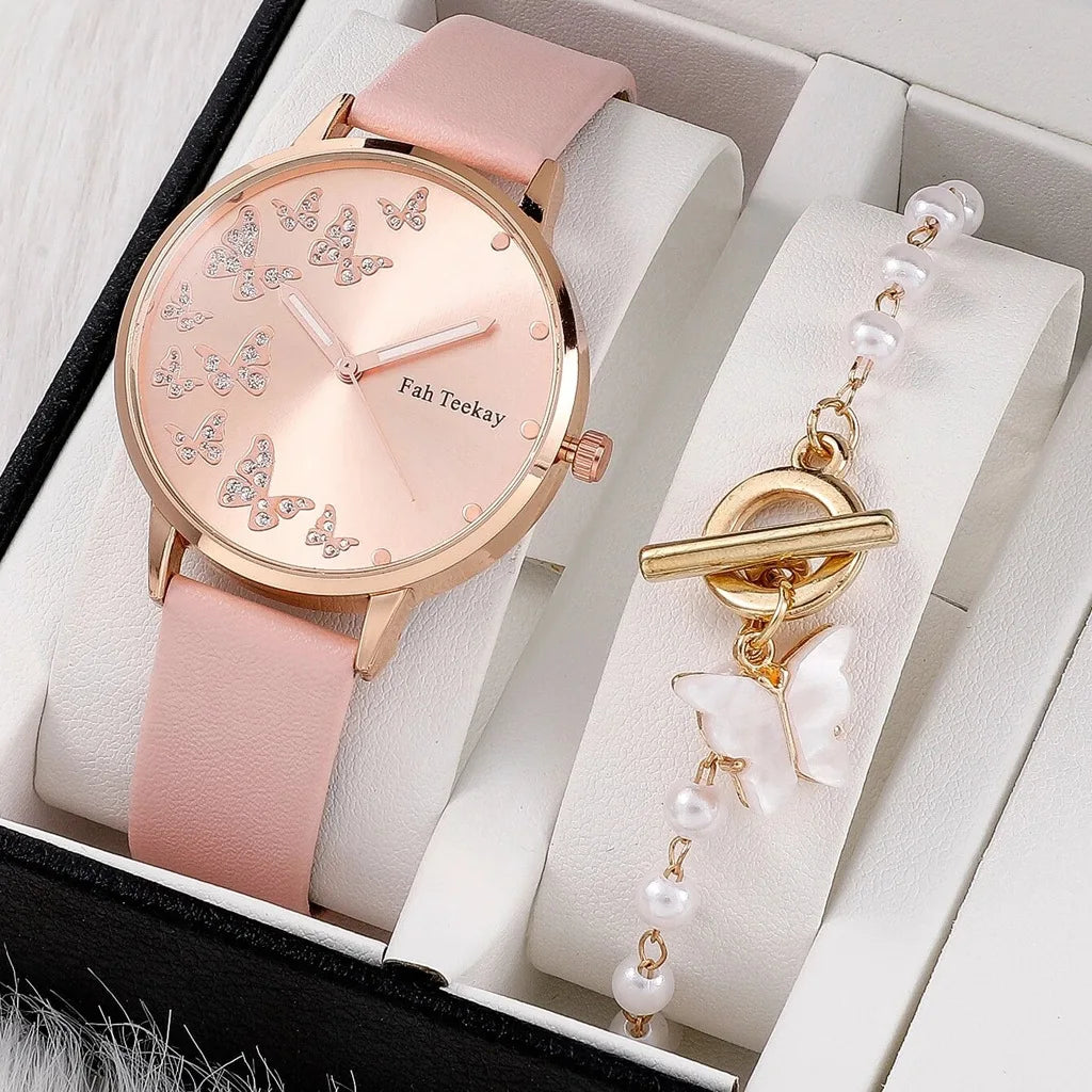 Glamorous Elegance: Fashionable Butterfly Design Wrist Watches in PU Leather