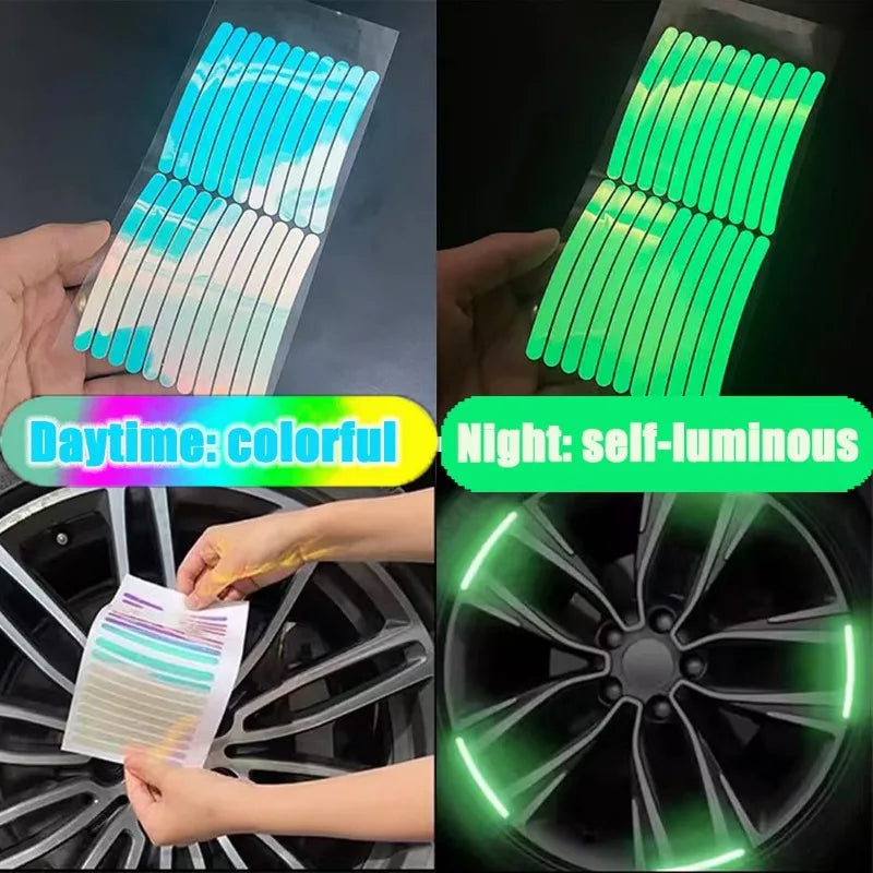 40Pcs Colorful Reflective Wheel Strips: Stylish Hub Stickers for Cars and Motorcycles
