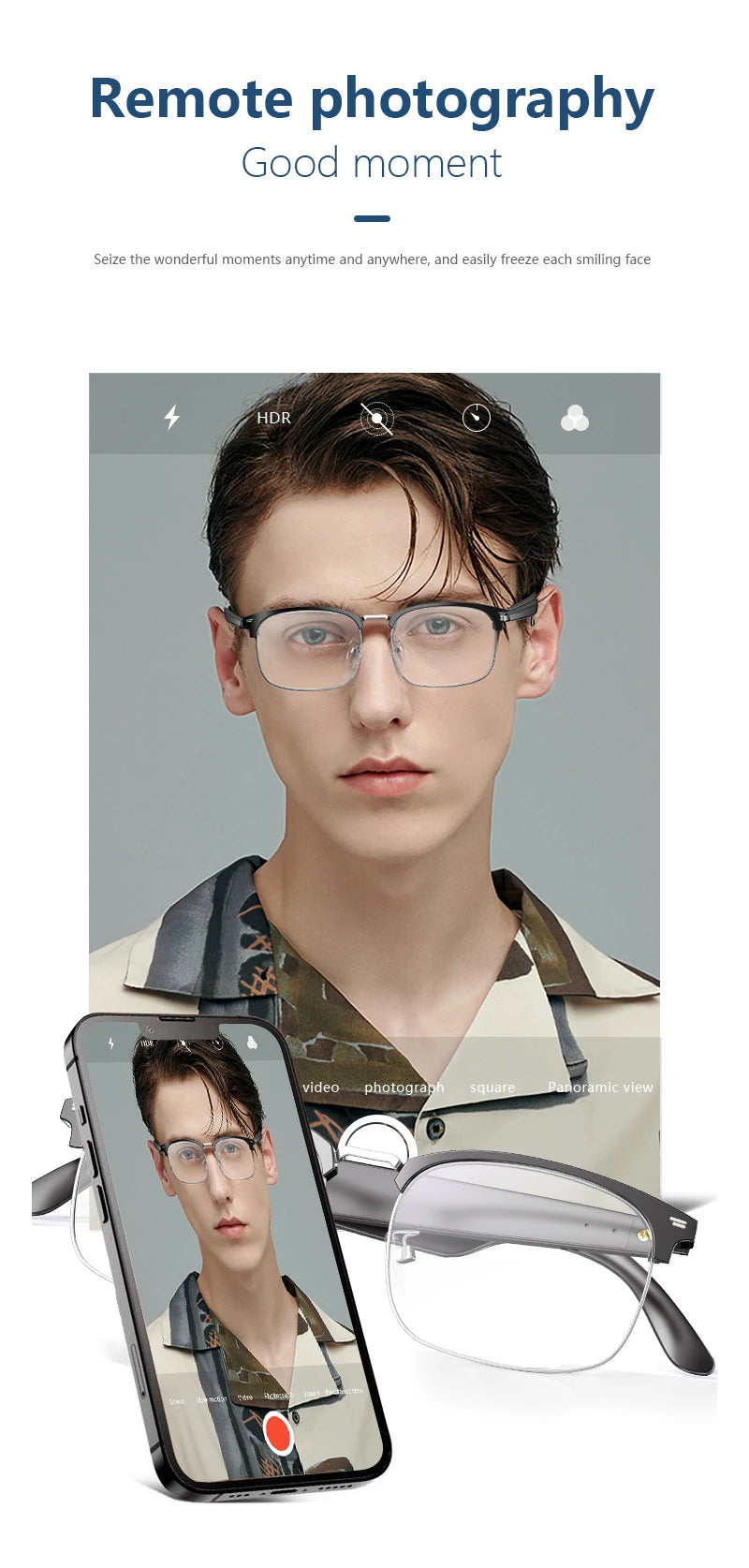 Intelligente Brille mit KI-Übersetzung, Bluetooth-Unterstützung für mehrere Sprachen, Farbwechsel, Musikwiedergabe und Telefonfunktion