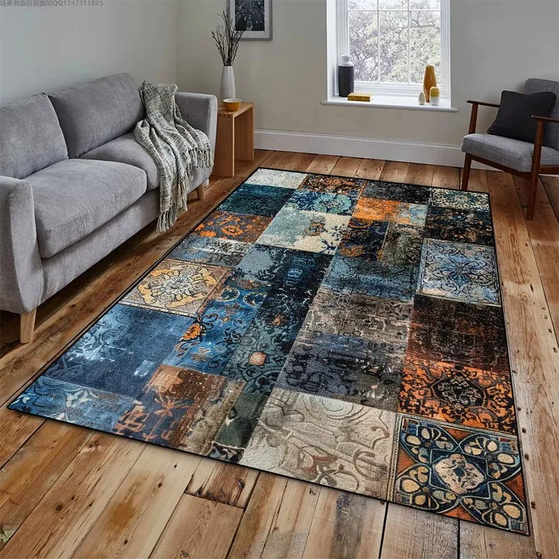 Retro Geometric Entrance Rug: Non-Slip Mat for Doorways and Entryways