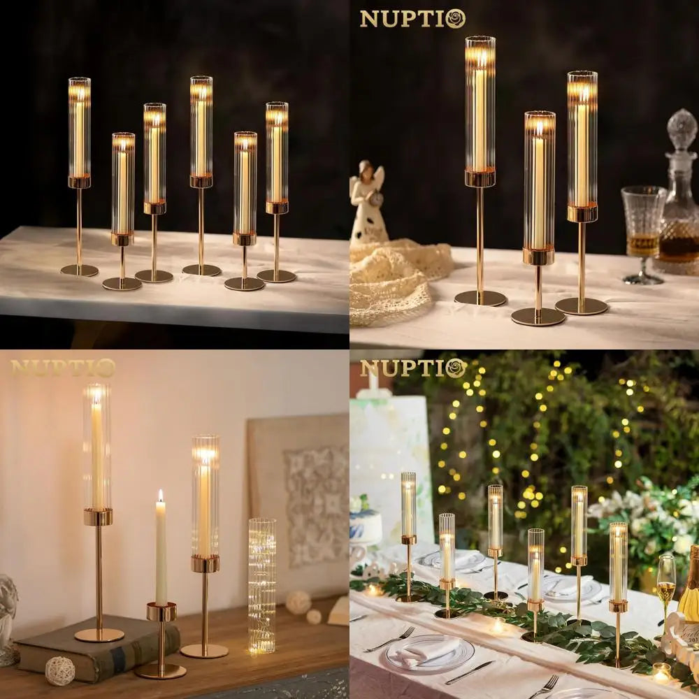 Elegant Windproof Flame Holders: Set of 6 Stylish Candle Sticks with Glass Protection